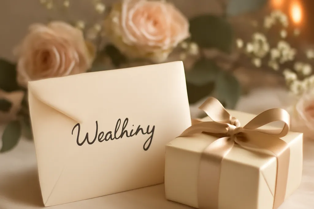 Enveloppe cadeau élégante posée sur une table de réception de mariage