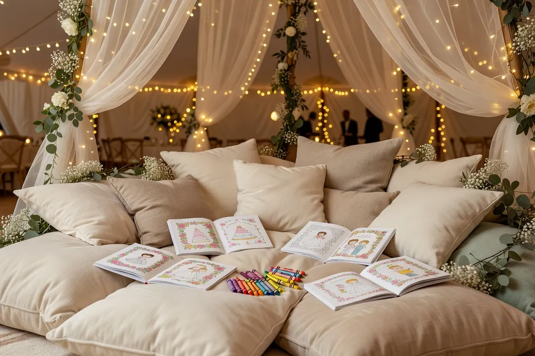 Espace kids corner aménagé lors d’une réception de mariage