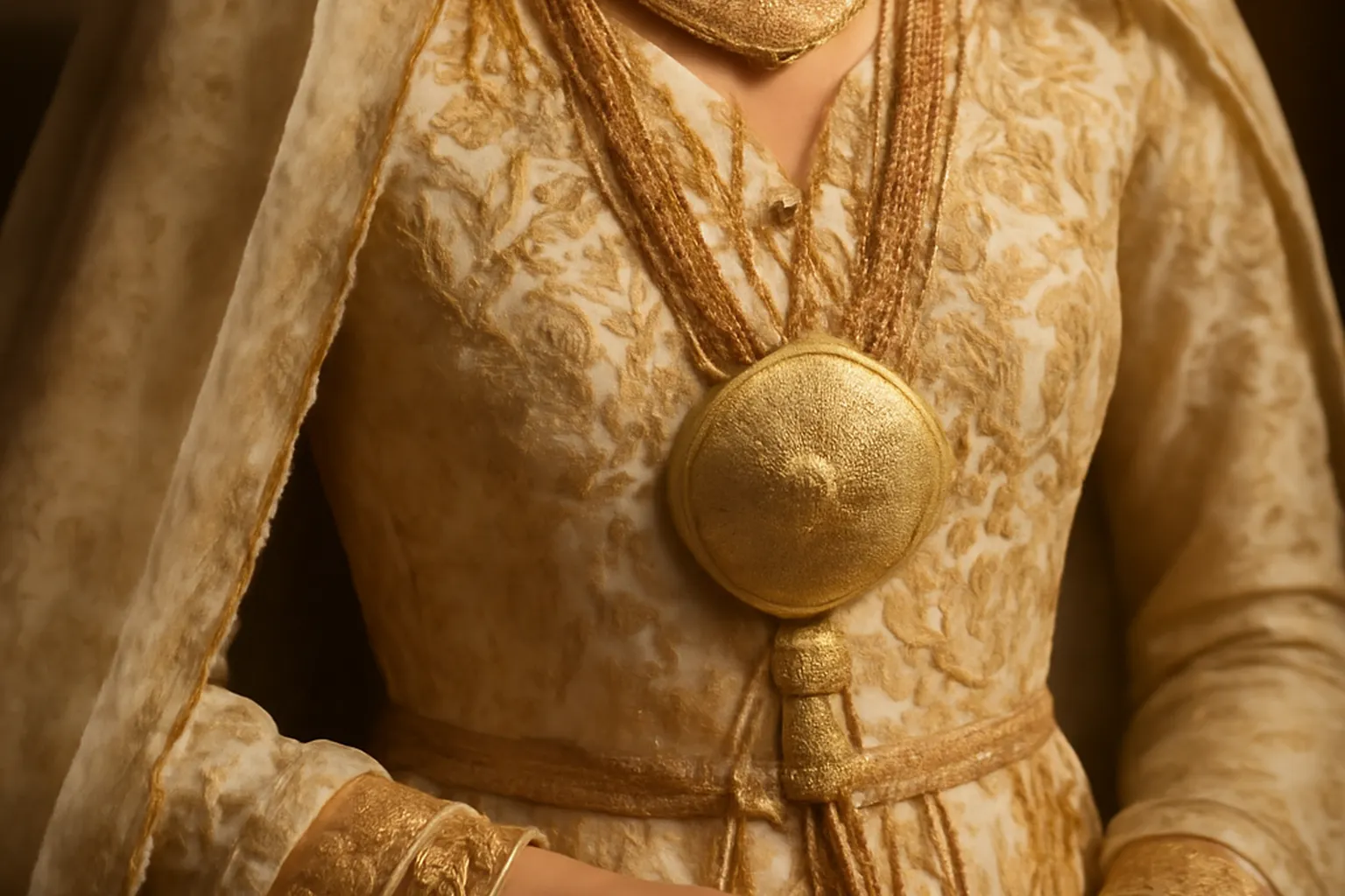 Détails de tenue de mariée libanaise et bijoux traditionnels