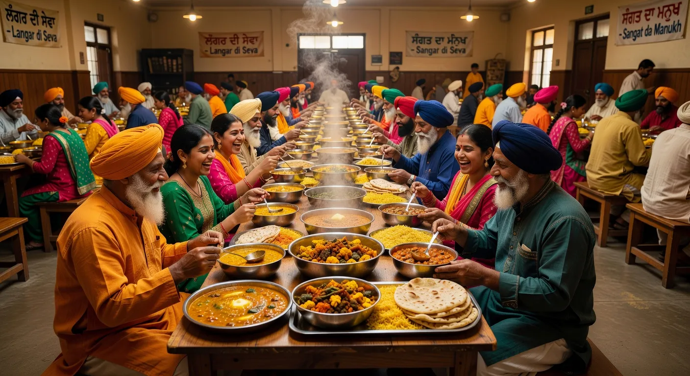 Banquet langar communautaire après un mariage sikh