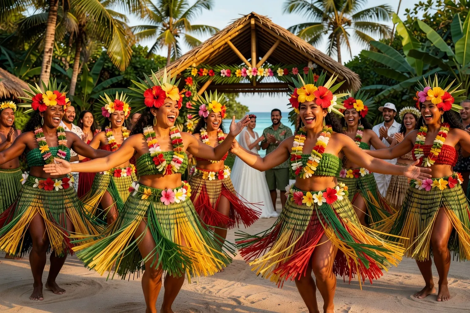 Danseurs Ori Tahiti en costume traditionnel lors d'une célébration
