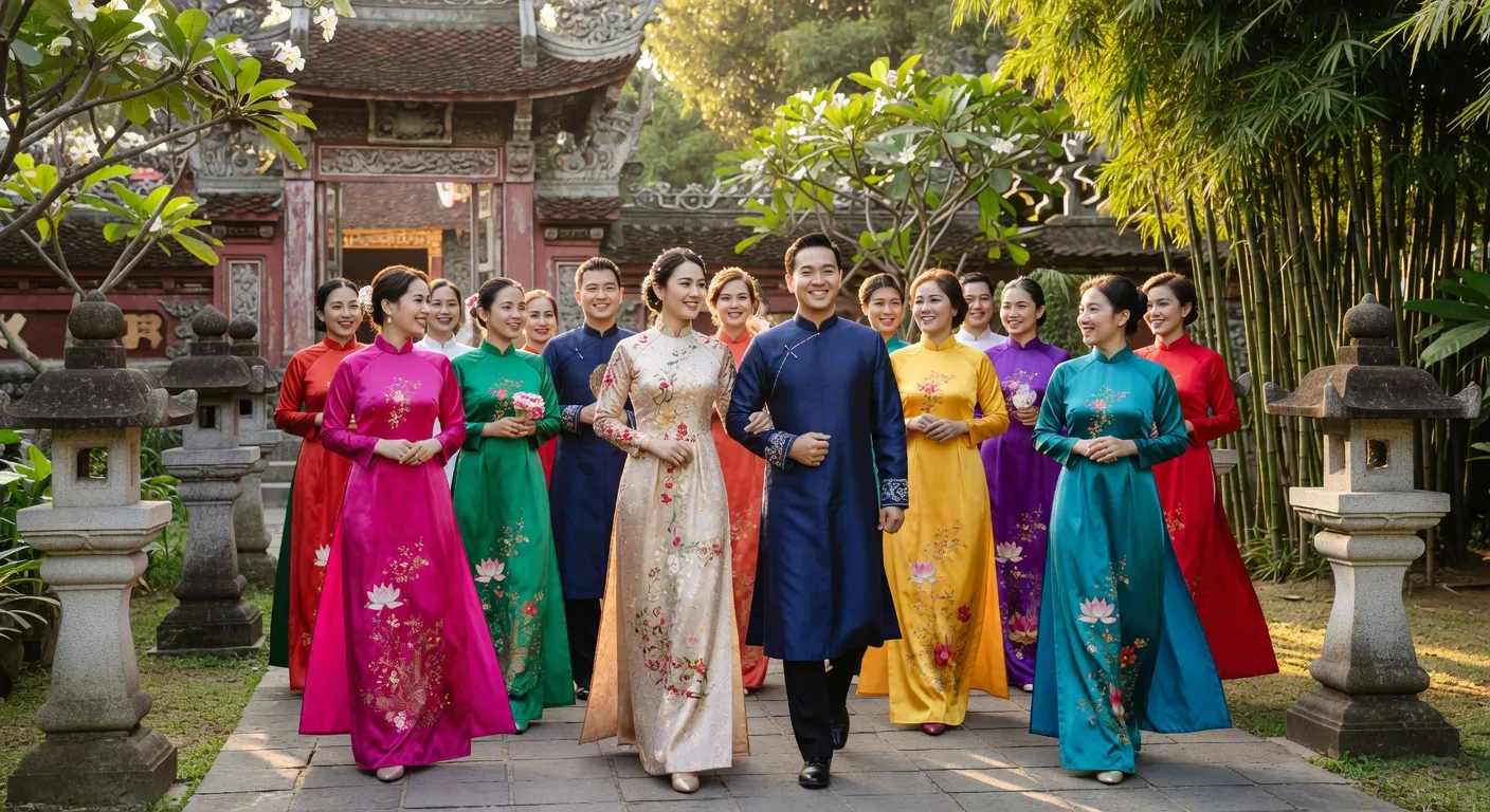 Cortège de mariage vietnamien en extérieur
