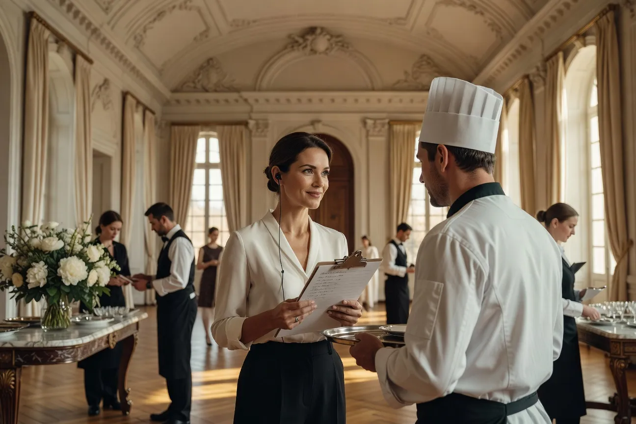 Wedding planner coordonnant les prestataires le jour du mariage