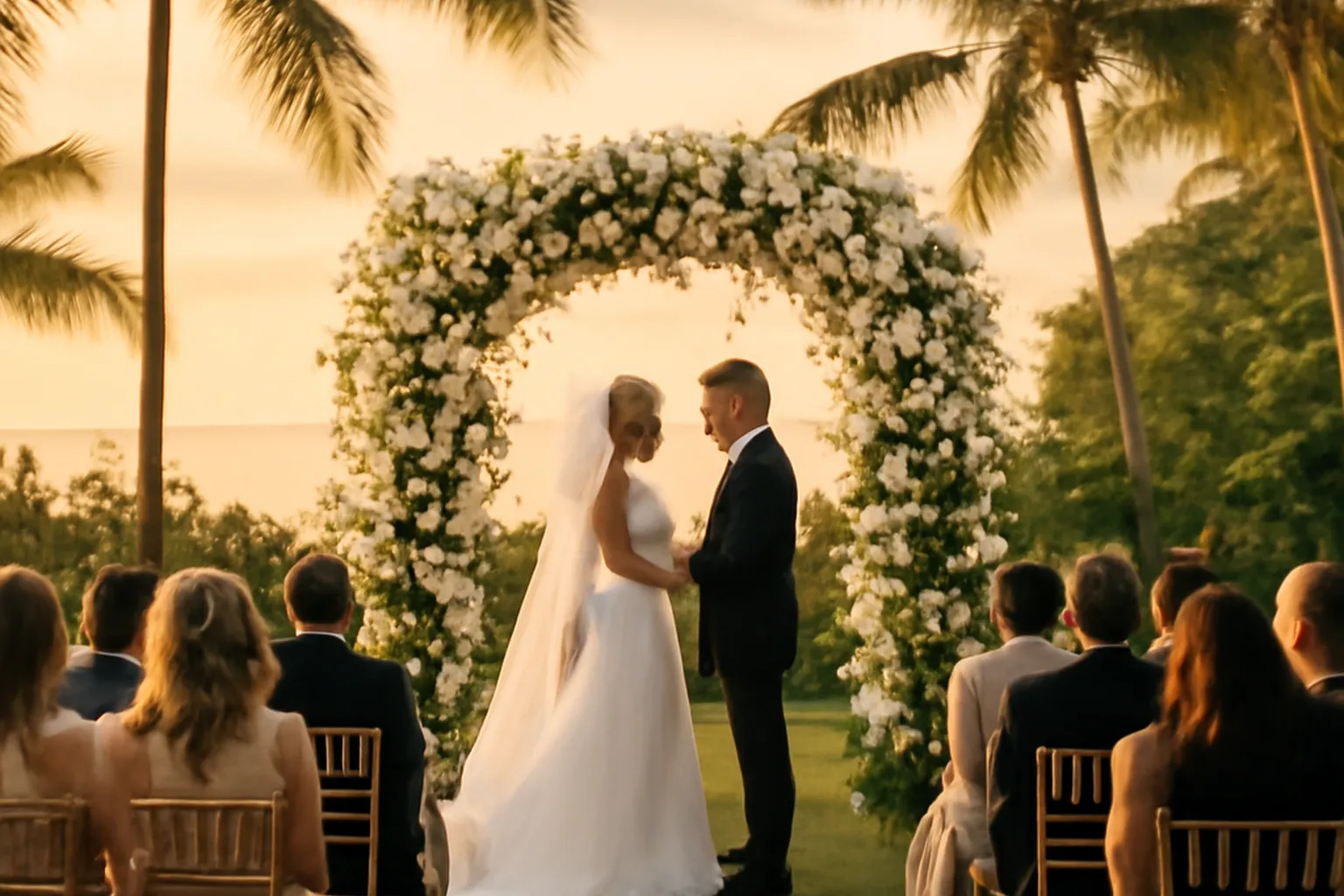 Cérémonie de mariage en plein air sur une plage à l'étranger