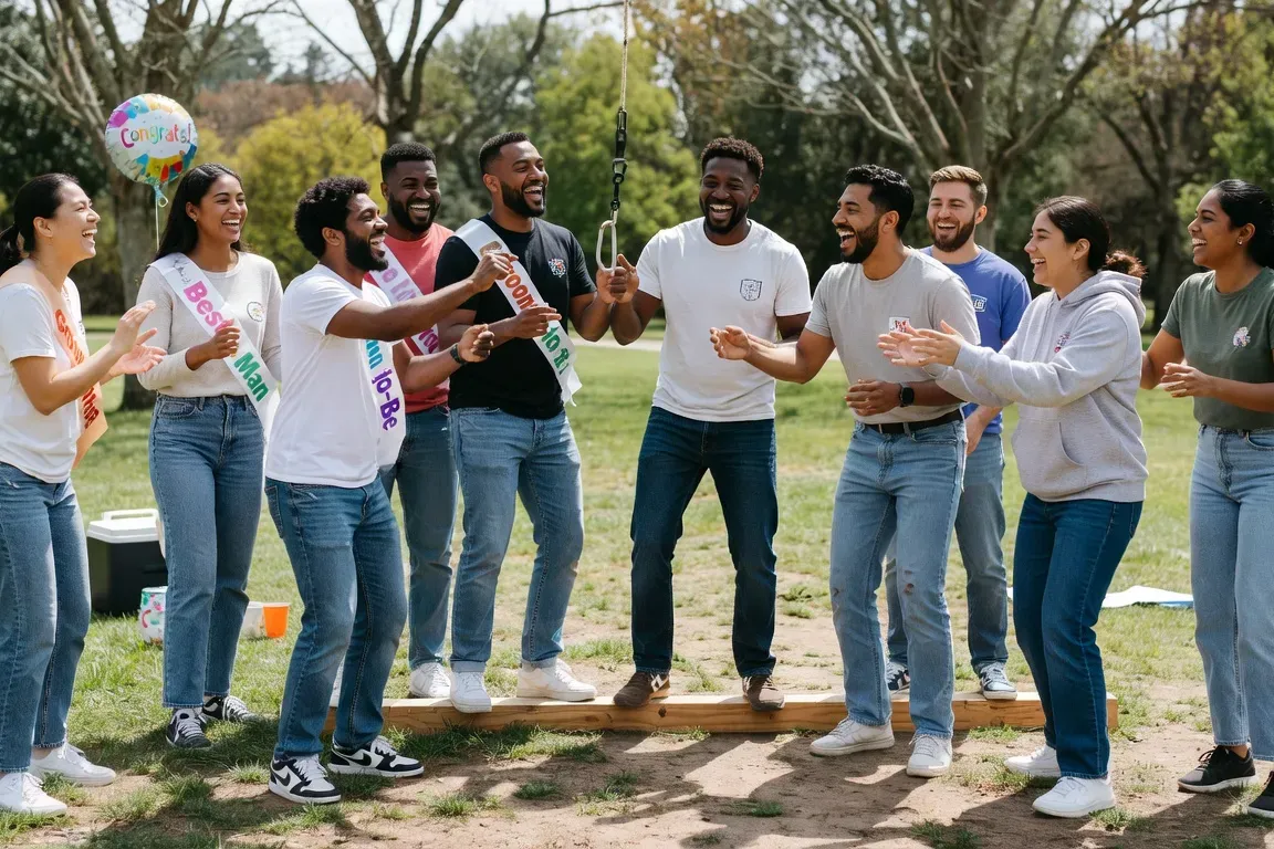 Groupe d'amis lors d'une activité EVG en plein air