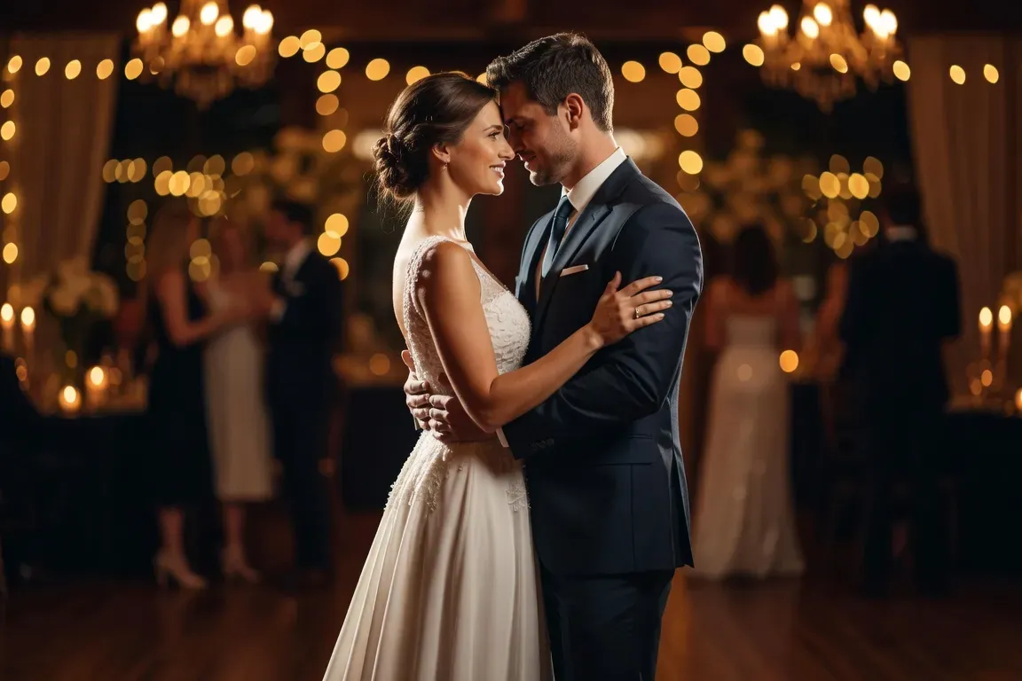Couple dansant la première danse lors de leur soirée de mariage