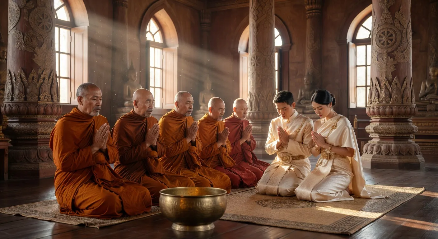 Bénédiction monastique d'un mariage thaïlandais
