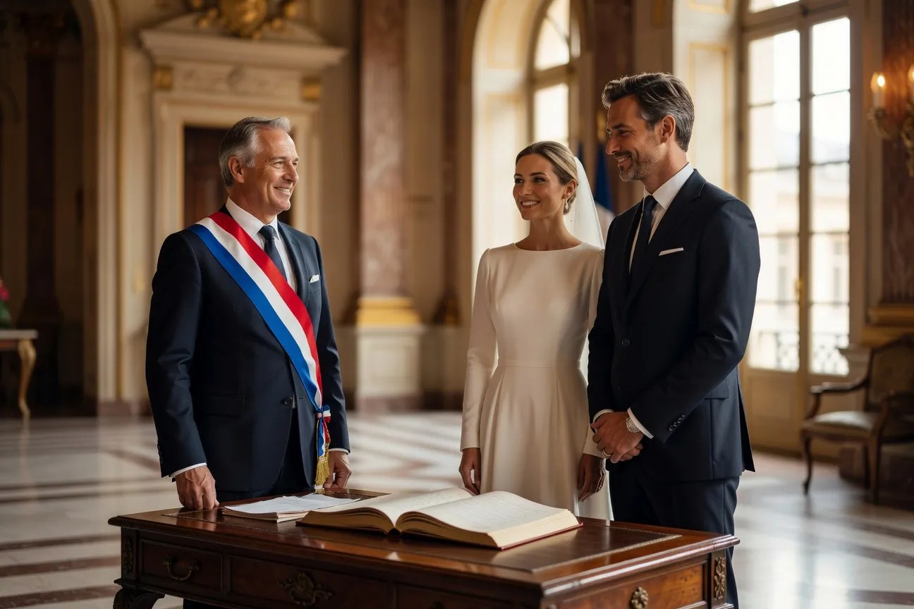 Cérémonie de mariage civil dans une mairie française
