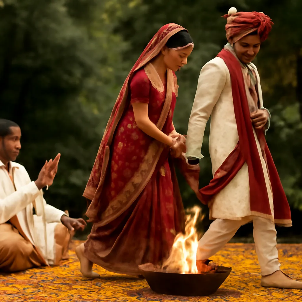 Saptapadi : les sept pas sacrés autour du feu Agni