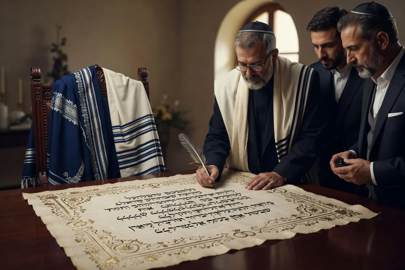 Signature de la ketouba par le rabbin et les témoins