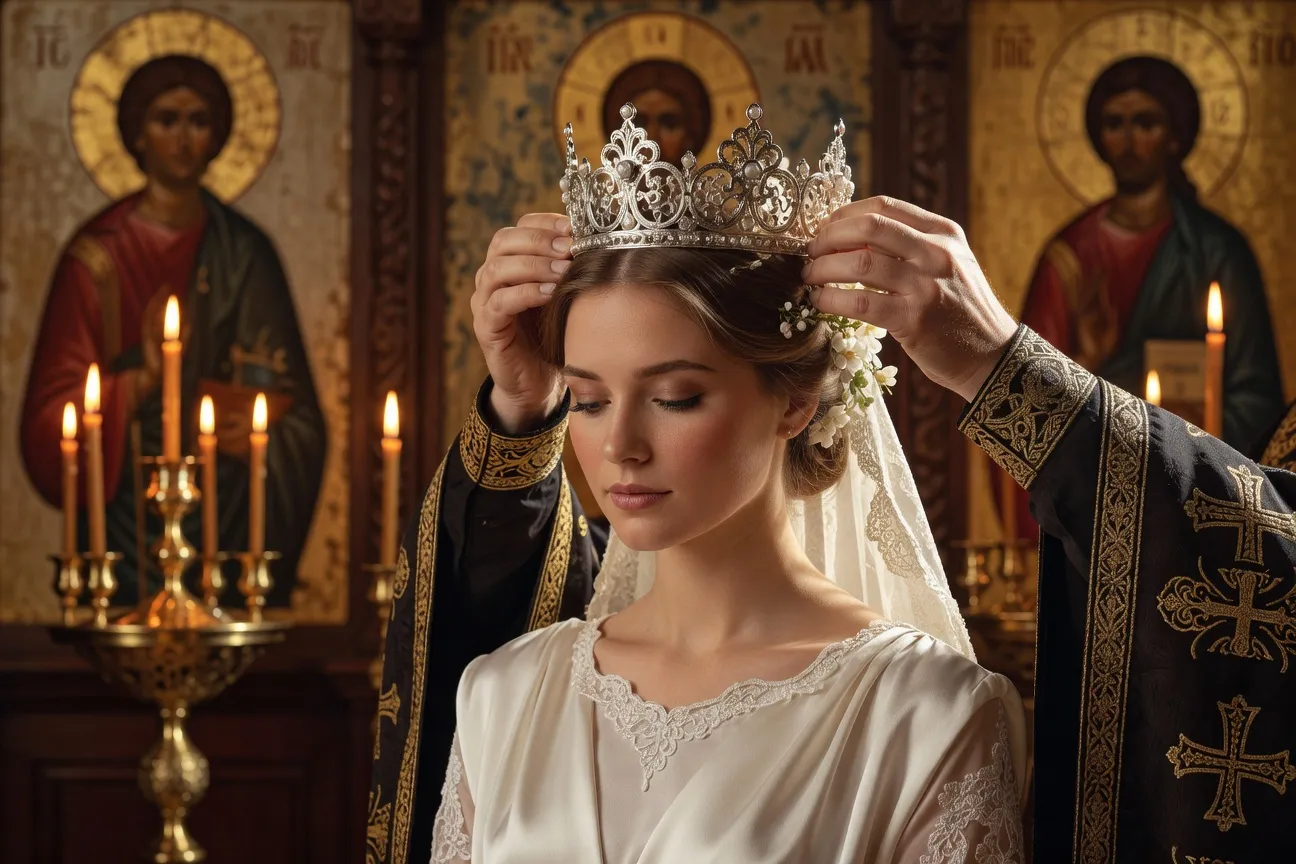 Couronnement d'une mariée slave avec la stéphana