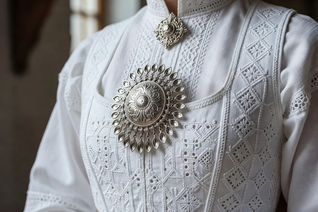 Broche en argent solje sur le bunad norvégien
