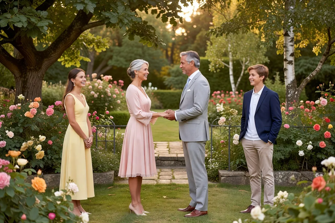 Remariage en jardin avec les enfants présents