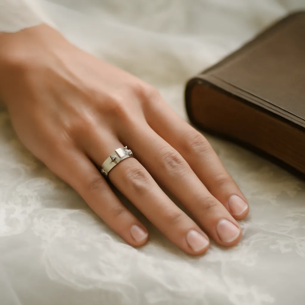 Alliance sur voile de dentelle avec livre ancien