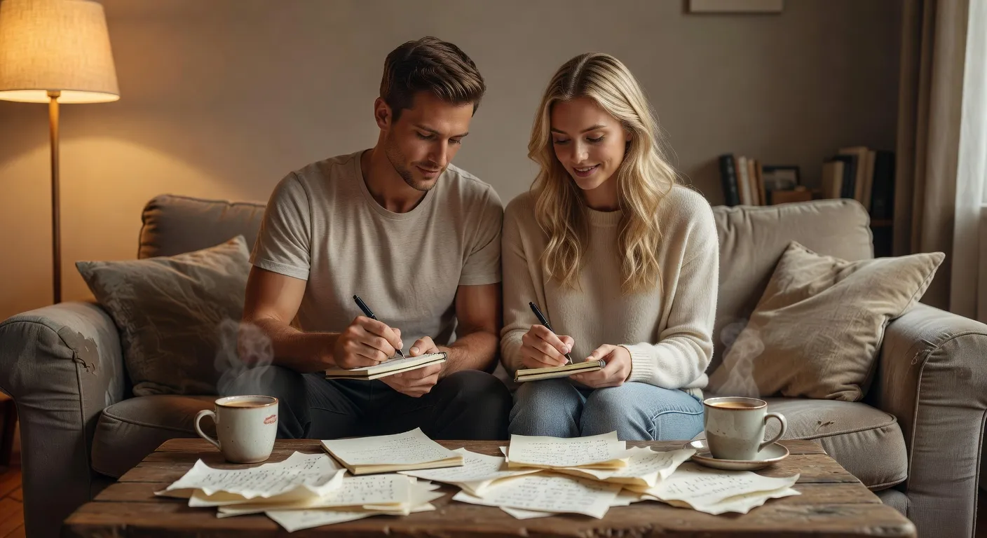 Couple écrivant ses vœux de mariage