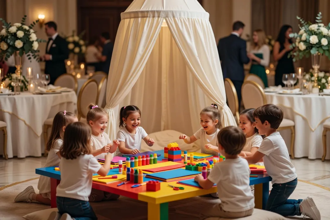 Enfants jouant dans un espace dédié lors d'une réception de mariage
