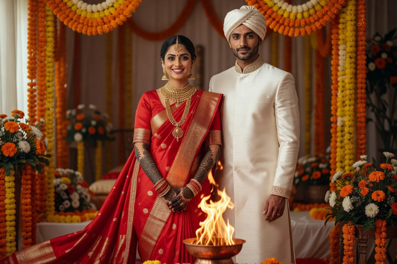 Mariage hindou avec saptapadi