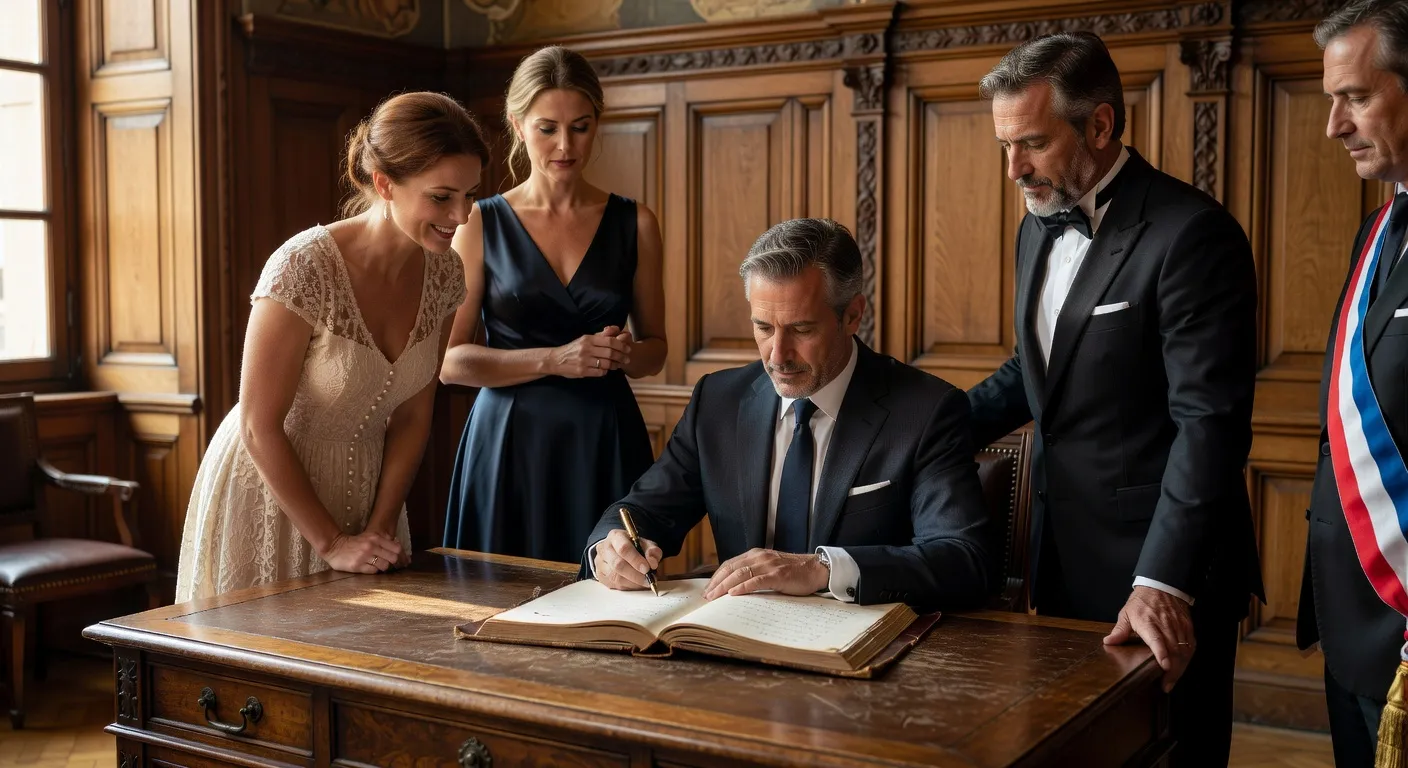 Témoins de mariage signant l'acte civil